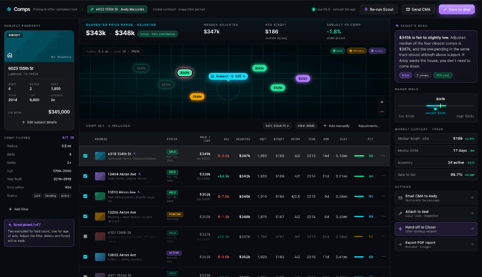 The Smart CMA comps view with a suggested price range