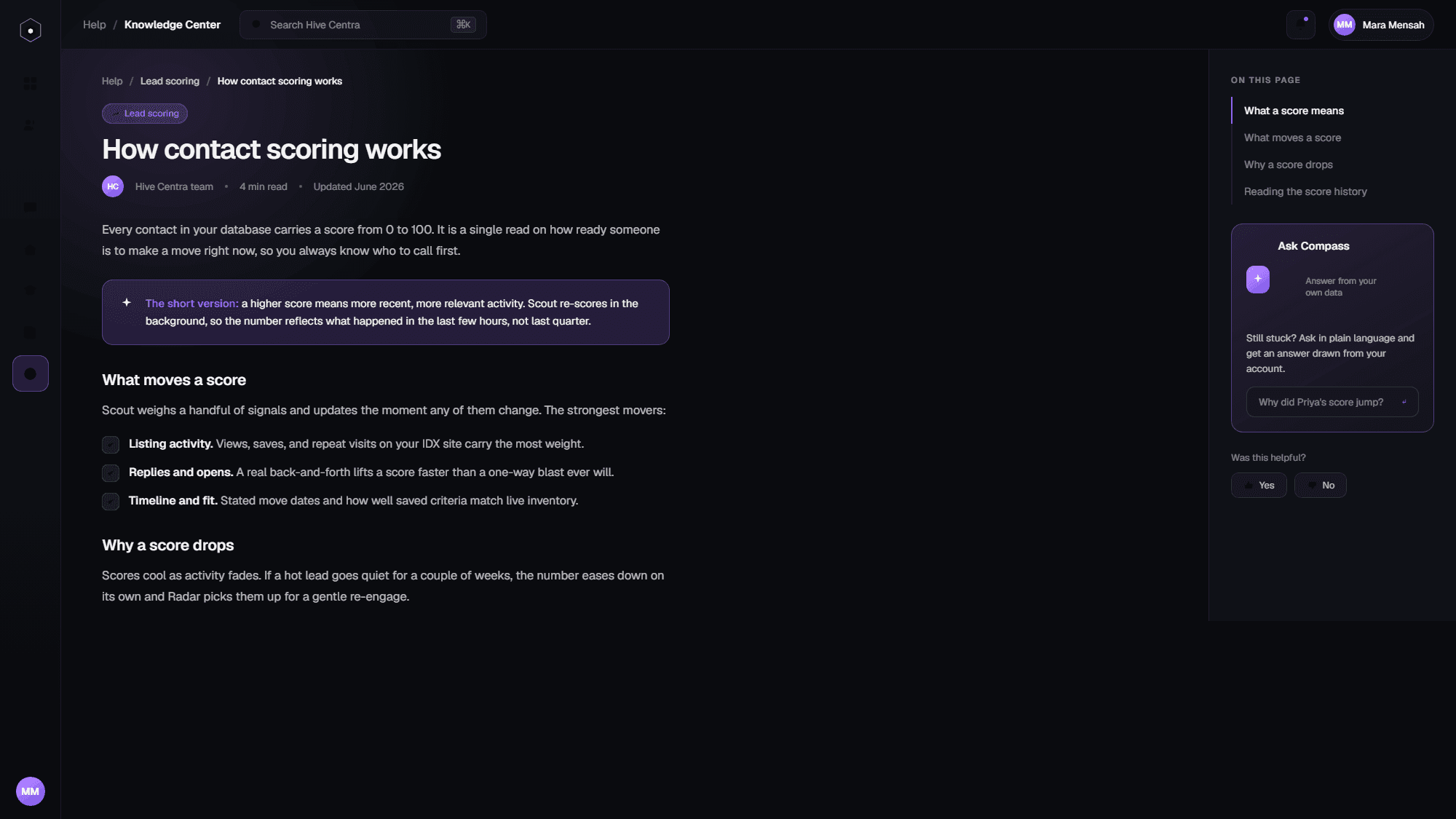 A Knowledge Center article open, every answer one search away